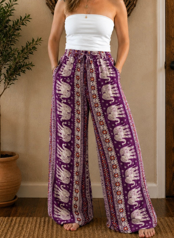 Flowy purple elephant pants