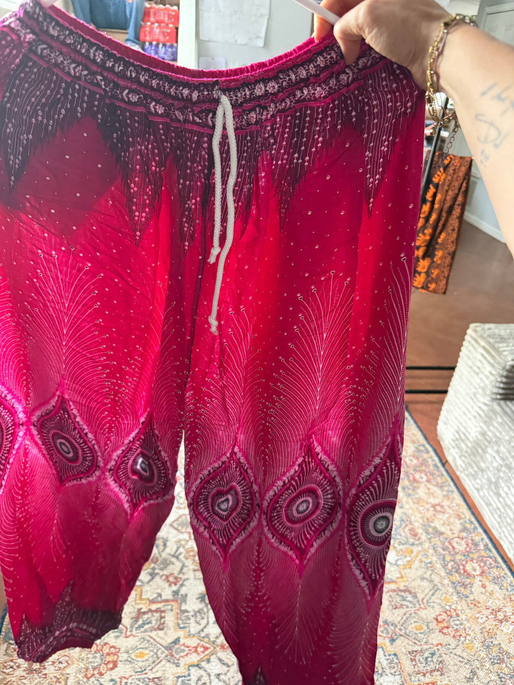 Pink peacock pants