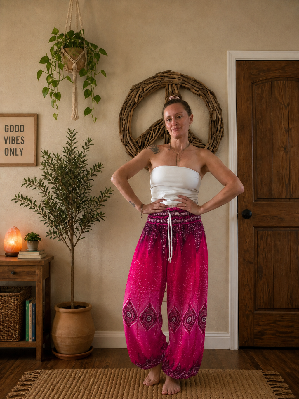 Pink peacock pants